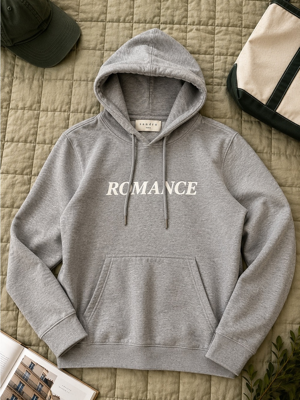 Sandro Paris Romance Hoodie Gray Graphic Sweatshirt Size 1 Small